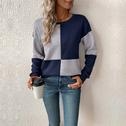 Long Sleeve Textured Colorblock Crew Neck Sweatshirts Wholesale Womens Clothing N3824091200042