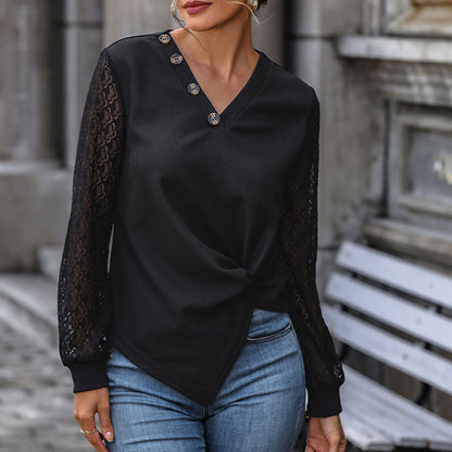 Black Lace Long Sleeve Knit Tops Wholesale Womens Clothing N3824070500036