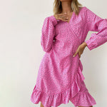 Fashion Long-Sleeved Floral Waist-Skimming Ruffle Dress Wholesale Dresses