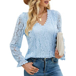Slim Fit Solid Color Hollow Long Sleeve Lace Top Wholesale Women'S Top