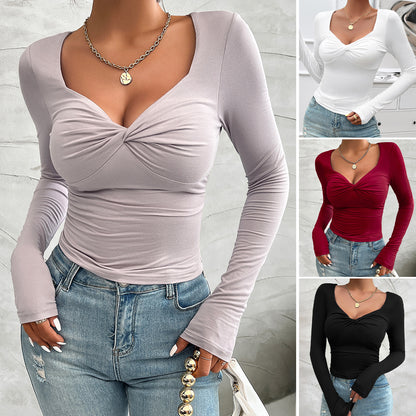 Long-Sleeved Women's Temperament Slim V-Neck Tops Wholesale Womens Clothing N3824070500007