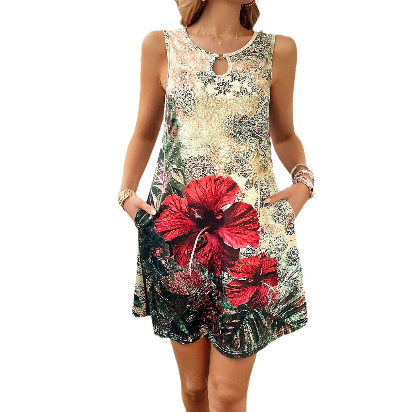 Casual Holiday Sleeveless Ethnic Print Dresses Wholesale Womens Clothing N3824042900037