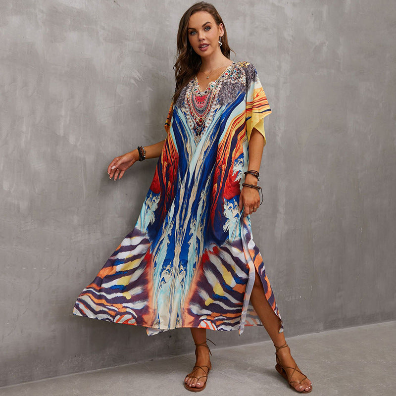 Vacation Positioning Printed Bikini Robe Cover-Up Wholesale Dresses