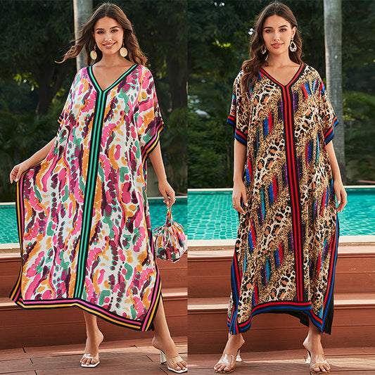 Rayon Tie Dye Beach Dresses Loose Robe Swimsuit Cover Up Wholesale Womens Clothing N3824022600102