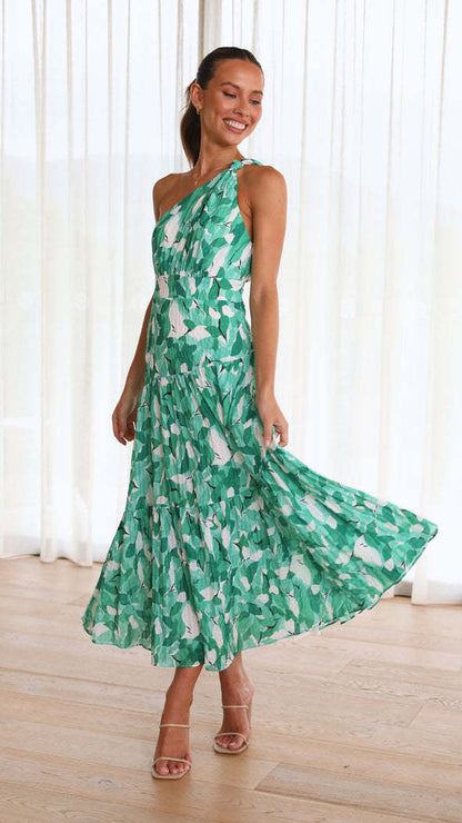 Fashion Print Long Slouchy Sleeveless Mid-Length Dress Wholesale Dresses