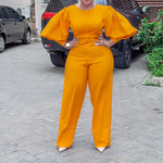 Puff Sleeve Slim Solid Color Wide Leg Waist Jumpsuit Wholesale Womens Clothing N3823101700021