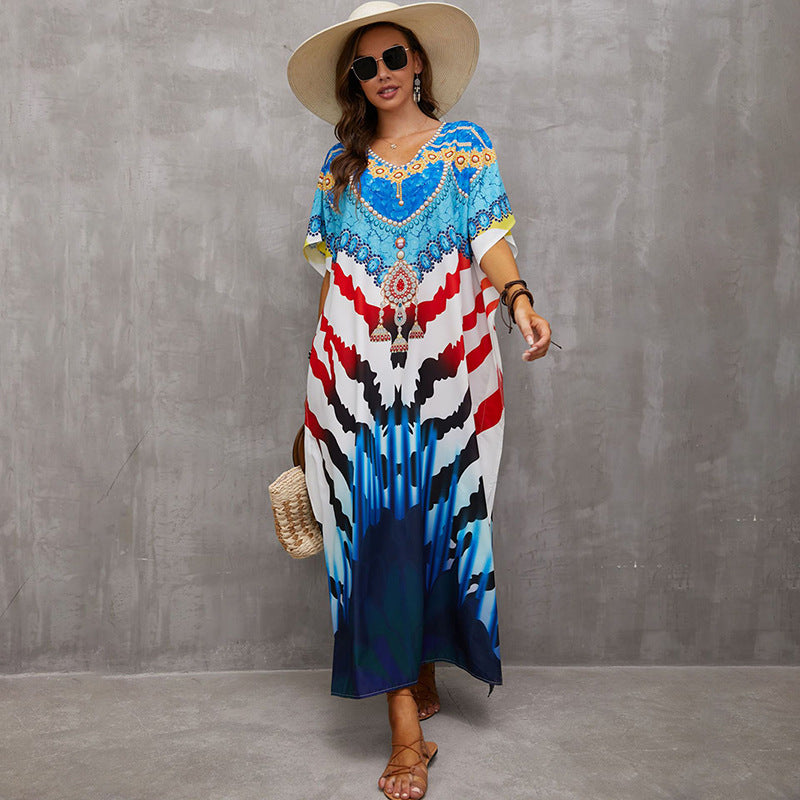 Vacation Positioning Printed Bikini Robe Cover-Up Wholesale Dresses