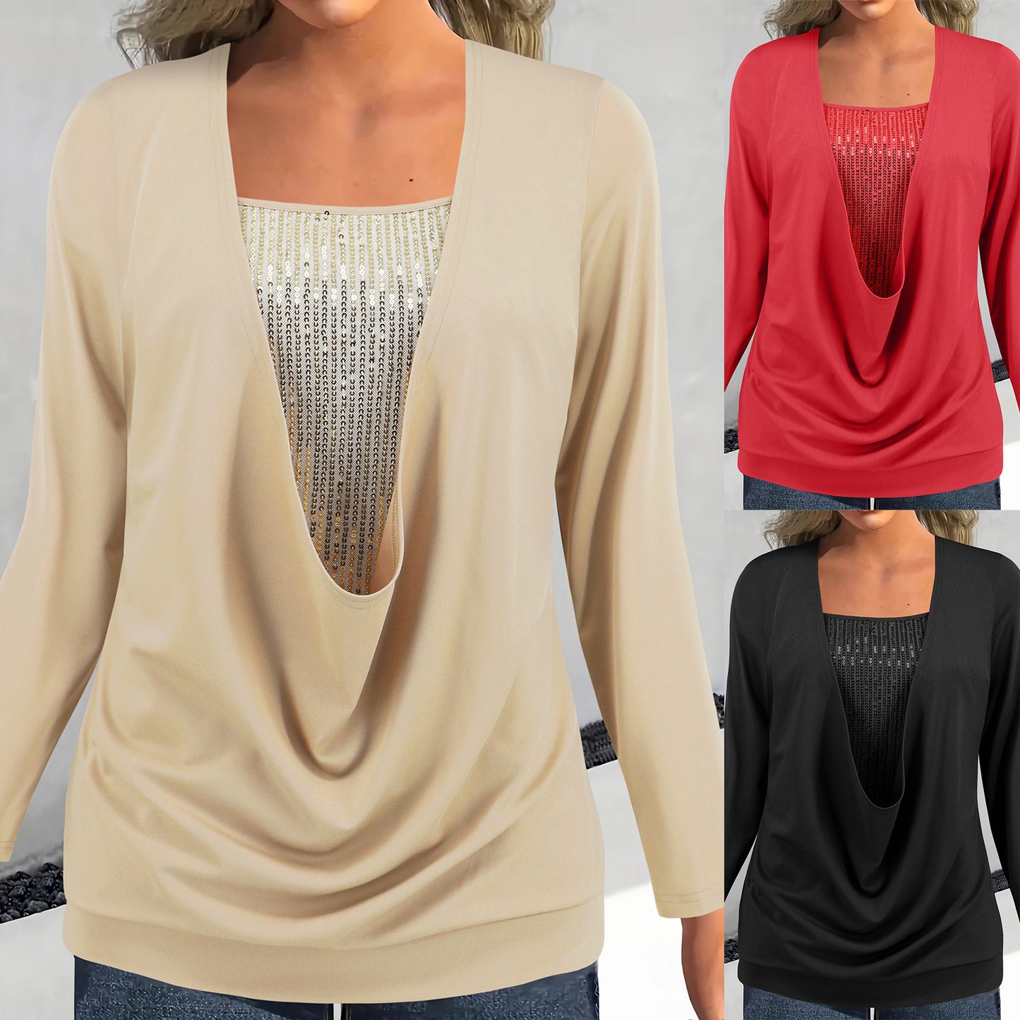 Sequined Pullover Casual Long Sleeve T-Shirts Wholesale Womens Clothing N3824070500012