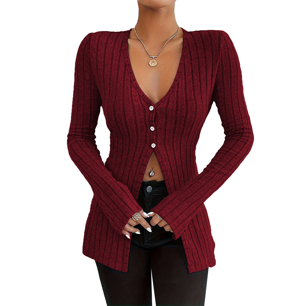 Sexy V-Neck Cardigans Long Sleeve Revealing Bottom Tops Wholesale Womens Clothing N3824070500028