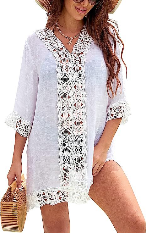 Casual V-Neck Lace Sunscreen Cover-Up Beach Shirts Dress Wholesale Womens Dresses N3823100900021