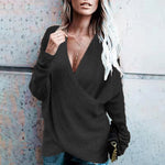 Cross V-Neck Loose Irregular Pullover Knitted Sweater Wholesale Women'S Top