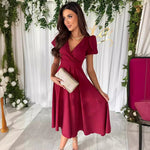 Sexy V-Neck Solid Color Short Sleeve Midi Dresses Wholesale Womens Clothing N3824052000045