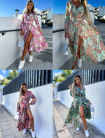 Fashion Geometric Printed Waistband Midi Long Big Hem Dress Wholesale Dresses