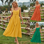 Solid Color Sling Tie Waist Maxi Dresses Wholesale Womens Clothing N3824041600053