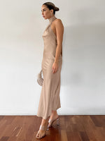 Halter Neck Solid Color Strappy Slim Backless Dress Wholesale Dresses