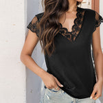 Lace Paneled Black Tops Wholesale Womens Clothing N3824041600012