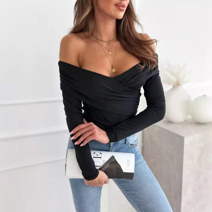 Round Neck Slim Long Sleeve Knit Top Sexy Fashion Strapless Tee Wholesale Womens Clothing N3824091200010