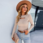 Fashion Long Sleeve Solid Color Knitted Hollow Top Wholesale Womens Tops V5923051700113