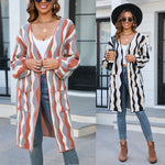 Fashion Long Patchwork Knit Cardigan Pocket Jacket Wholesale Womens Clothing
