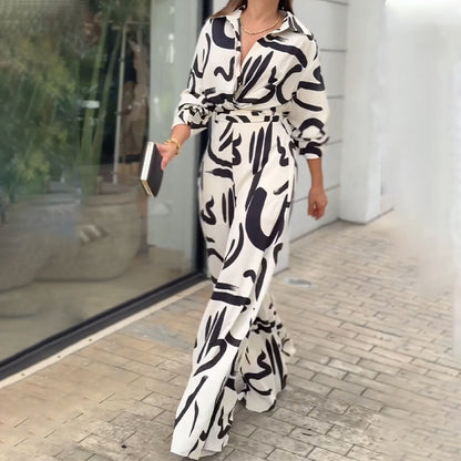 Fashion Casual Printed Lapel Long Sleeve Jumpsuit Wholesale Womens Clothing N3824090300006