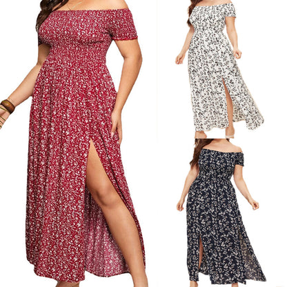 Plus Size Casual Bohemian Printed Strapless Split Dresses Wholesale Plus Size Womens Clothing N3824052500005