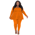 Solid Color Long-Sleeved T-Shirt And Trousers Two-Piece Set Wholesale Plus Size Womens Clothing N3823100900059