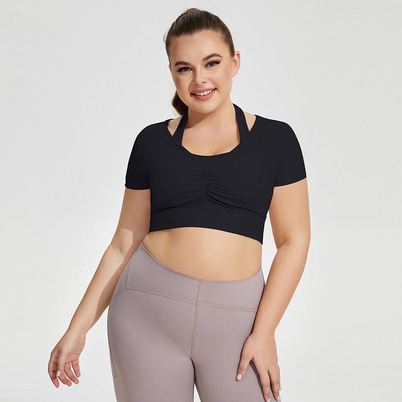 Wholesale Plus Size Womens Clothing With Chest Pads Short Sleeves Fitness Exercise Crop Tops