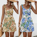 Floral Ruffle Trim Sling Mini Dresses Wholesale Womens Clothing N3824042900063