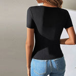 Sexy V-Neck Hollow Slim Knit Short-Sleeved Tops Wholesale Womens Tops