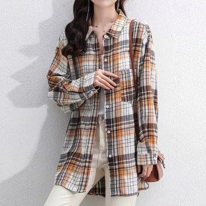 Vintage Plaid Mid-Length Long-Sleeved Shirt Jacket Wholesale Womens Clothing