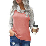 Fashion Striped High Neck Color Block Long Sleeve T-Shirt Wholesale Womens Tops