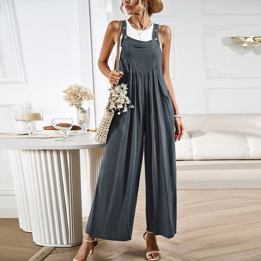 Solid Color Loose Wide Leg Jumpsuit Wholesale Jumpsuits