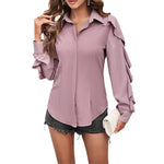 Casual Solid Ruffle Sleeve Shirts Wholesale Womens Clothing N3824022600012