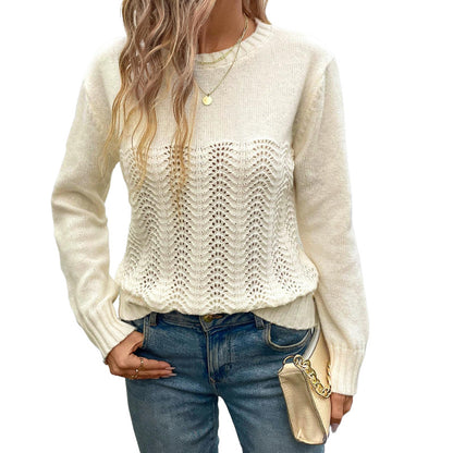 Knitted Round Neck Hollow Solid Color Sweater Wholesale Womens Clothing N3824091200030