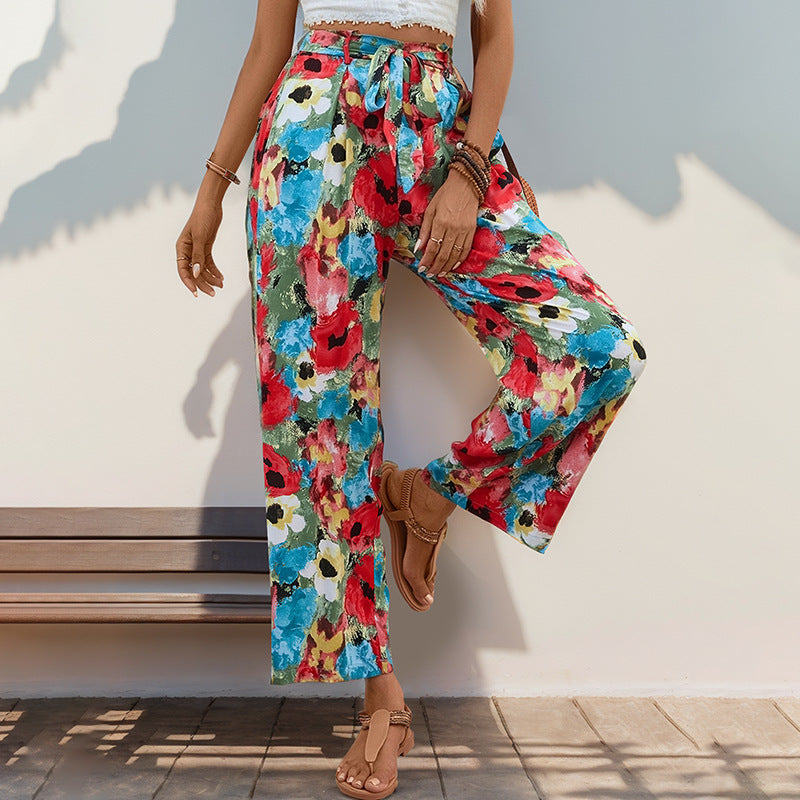 Graffiti Print Boho Resort Straight Pants Wholesale Womens Clothing N3824062800040