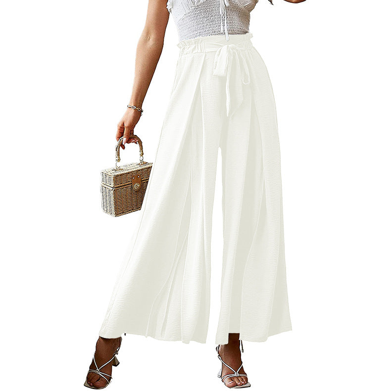 Loose-Fitting, High-Waisted Pleated Wide-Leg Pants With Waistband Wholesale Womens Clothing