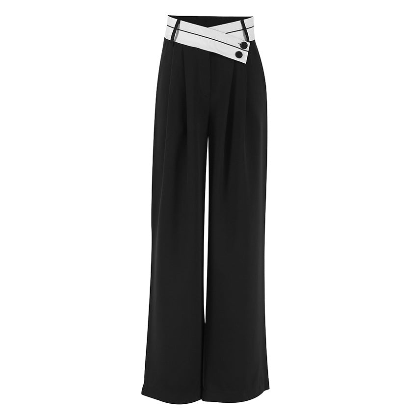 Casual Wide Leg Splicing Black Suit Pants Wholesale Womens Clothing