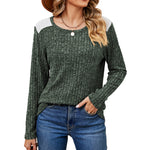 Round Neck Contrast Lace Panel Long Sleeve Loose Top Wholesale Womens Clothing N3823112800051