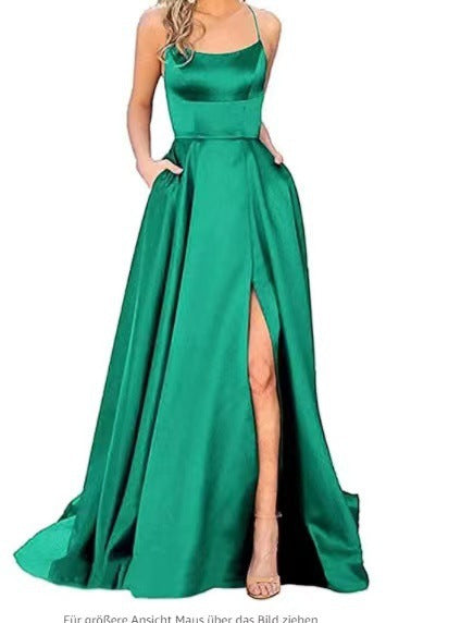 Evening Gown Solid Color Slit Cami Dresses Wholesale Womens Clothing N3823111600012