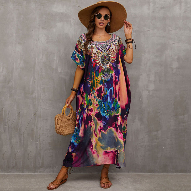 Vacation Positioning Printed Bikini Robe Cover-Up Wholesale Dresses