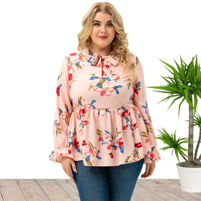 Plus Size Blouses Long Sleeve Floral Printed Tops Wholesale Womens Clothing N3824080300019