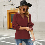 Fashion Long Sleeve Solid Color Pullover Lapel Knit Sweater Wholesale Womens Tops