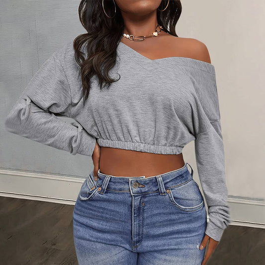 Sexy V-Neck Tops Long Sleeve Cropped Sweatshirts Wholesale Womens Clothing N3824072000230