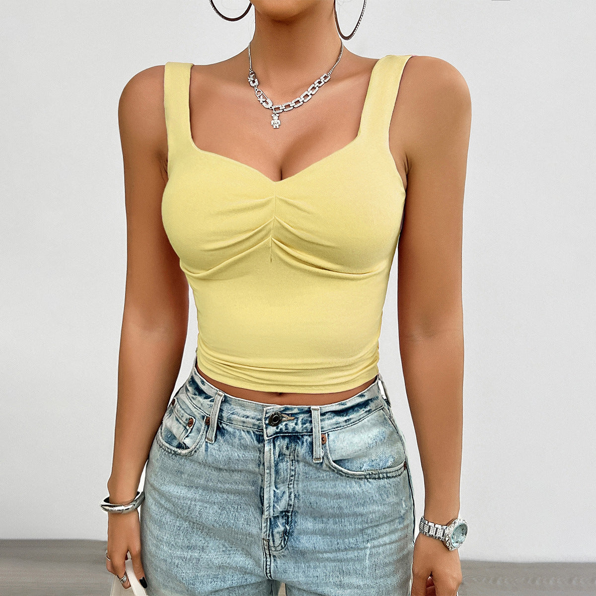 Solid Color Slim Fit Twist Camisole Tops Wholesale Womens Clothing N3824041600003