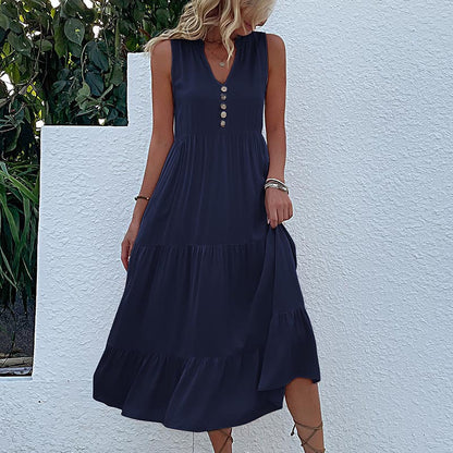 Sleeveless Tank Maxi Dresses Loose Casual Solid Color Dresses Wholesale Womens Clothing N3824050700031