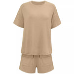 Loose Round Neck Solid Color Short Sleeve Tops and Shorts Set of 2 Wholesale Womens Clothing N3824041600035