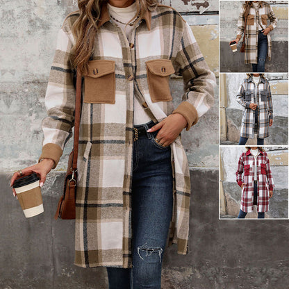 Brushed Long Plaid Jackets & Coats Wholesale Womens Clothing N3824091200029