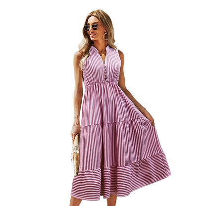 Casual Sleeveless Striped V-Neck Dress Wholesale Dresses