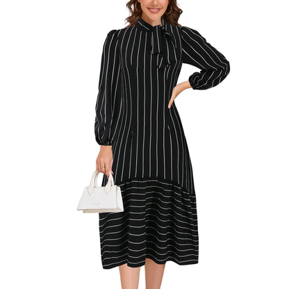 Professional Stand Collar Striped Dresses Wholesale Womens Clothing N3824082300041