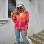 Stylish Long Sleeve Plaid Patchwork Knit Cardigan Jacket Wholesale Womens Clothing